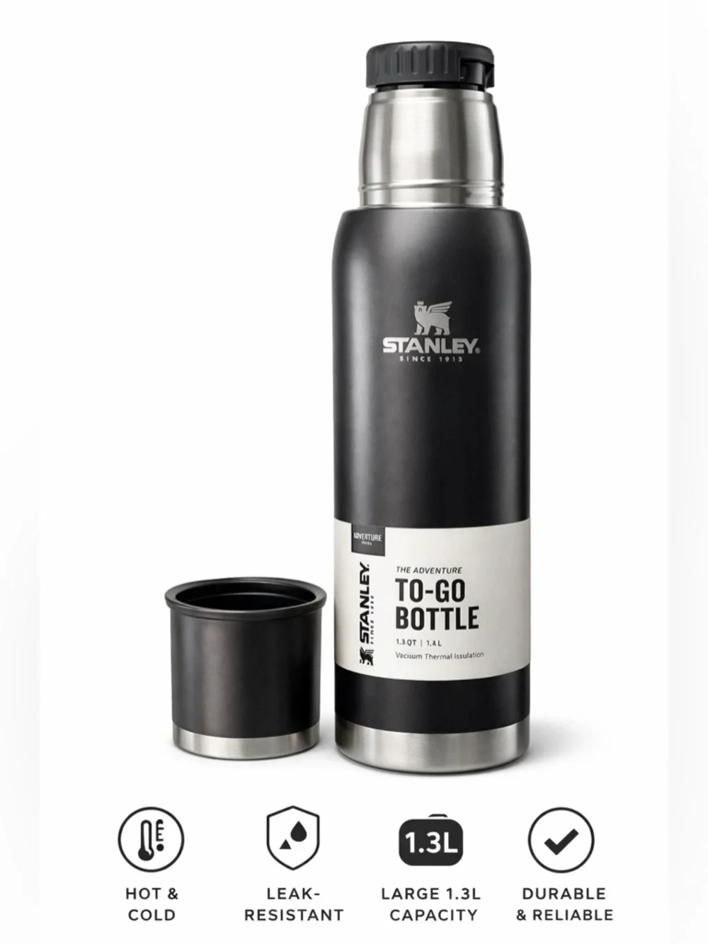 Stanley Matte Black To-Go Vacuum Bottle with Cup - Picture 1 of 4
